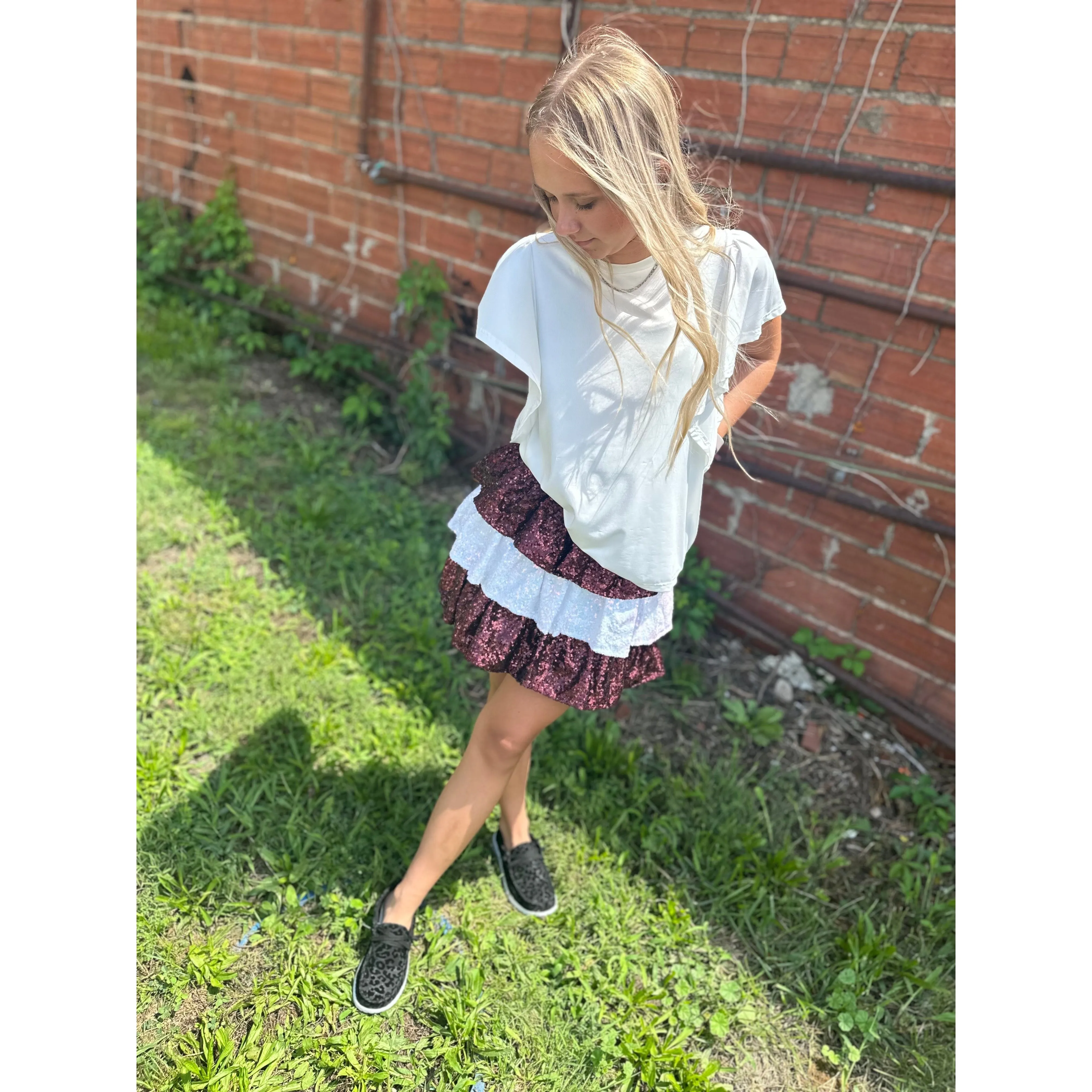 GO BIG MAROON   Sequin Skirt