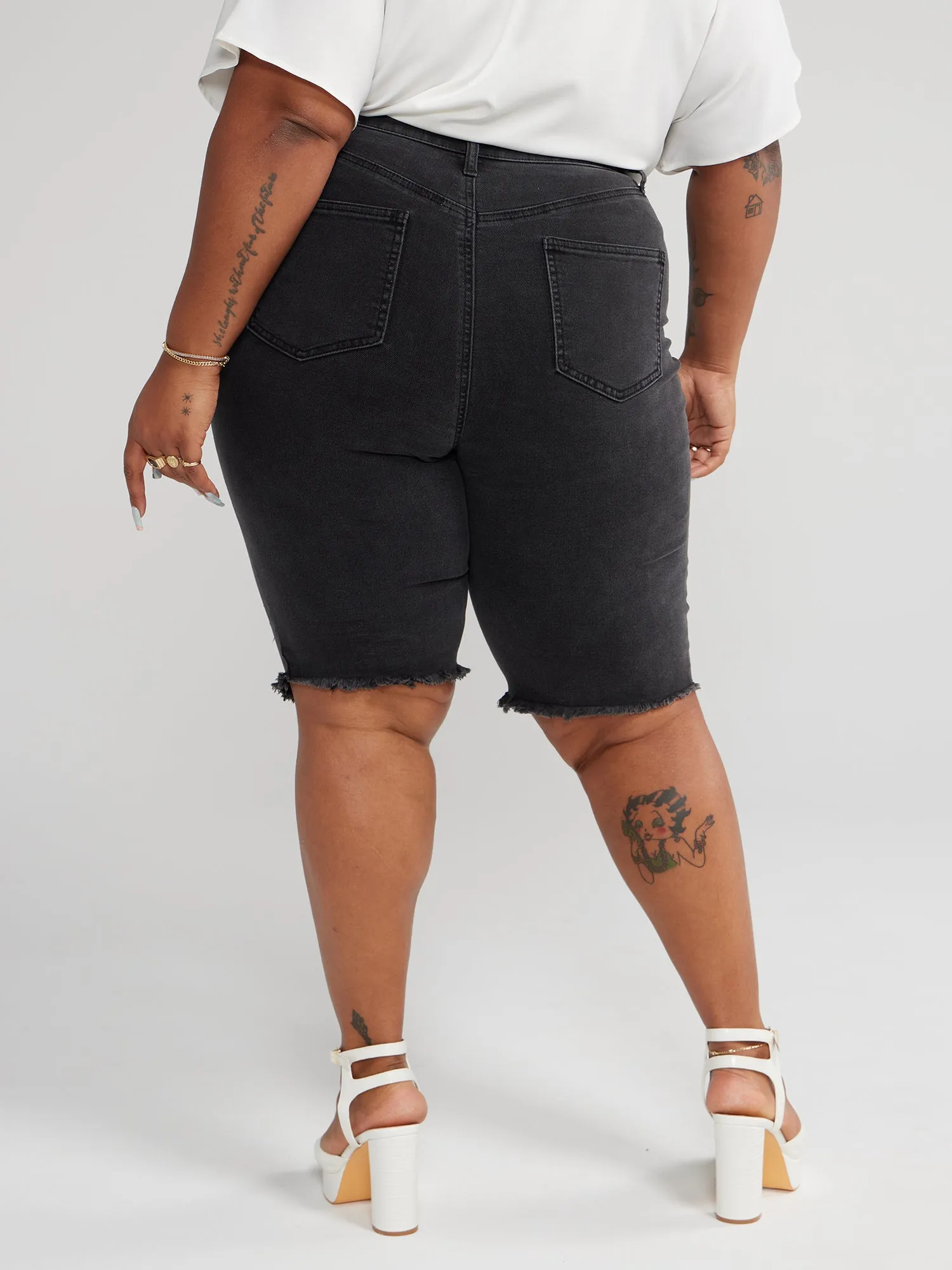 High Rise Destructed Bermuda Shorts