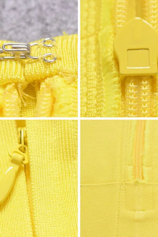 High Waist Bandage Striped Mini Skirt - Sun Yellow