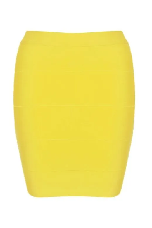 High Waist Bandage Striped Mini Skirt - Sun Yellow