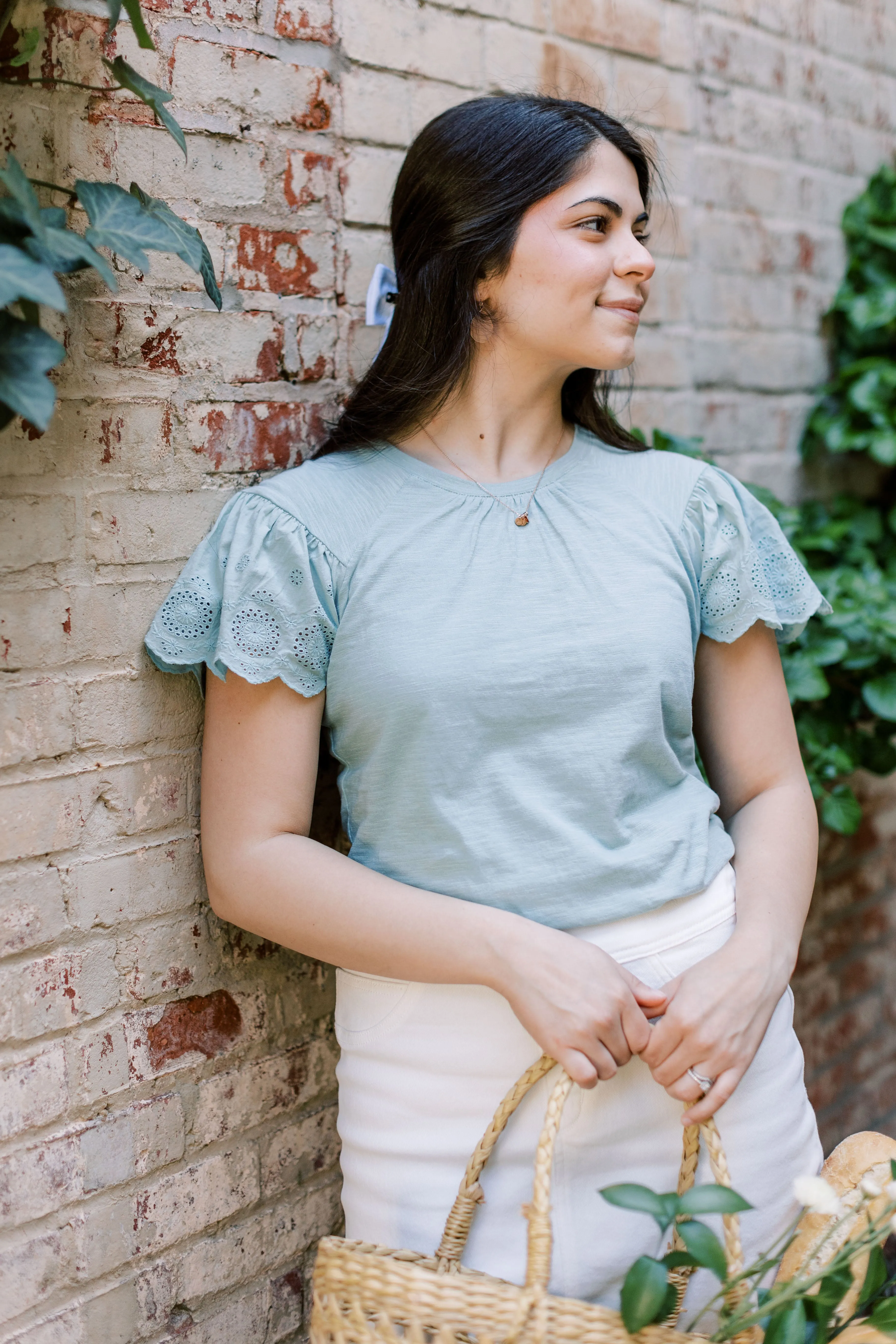 'Jolene' Eyelet Sleeve Cotton Top FINAL SALE