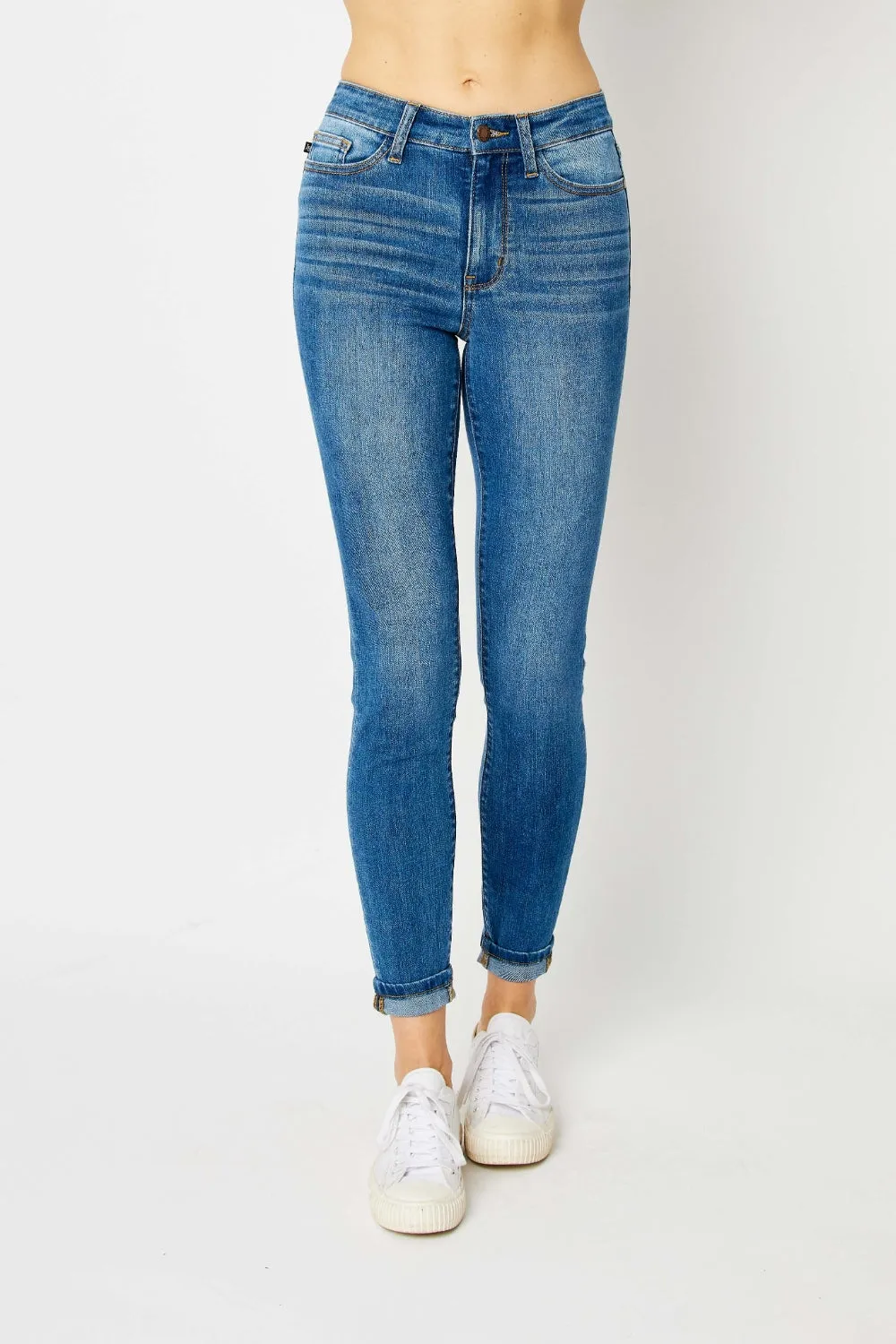 Judy Blue Cuffed Hem Skinny Jeans in Medium Wash