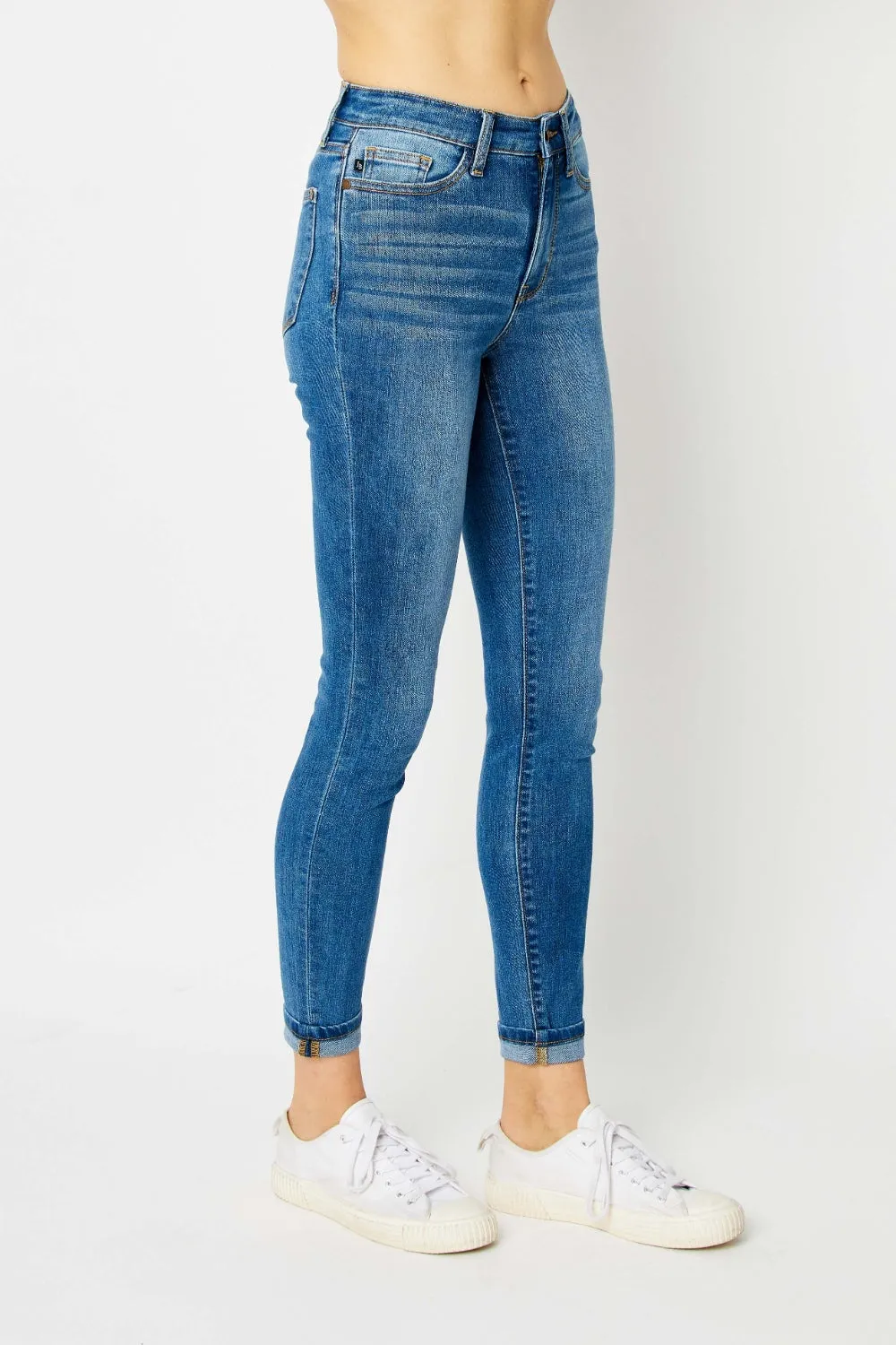 Judy Blue Cuffed Hem Skinny Jeans in Medium Wash