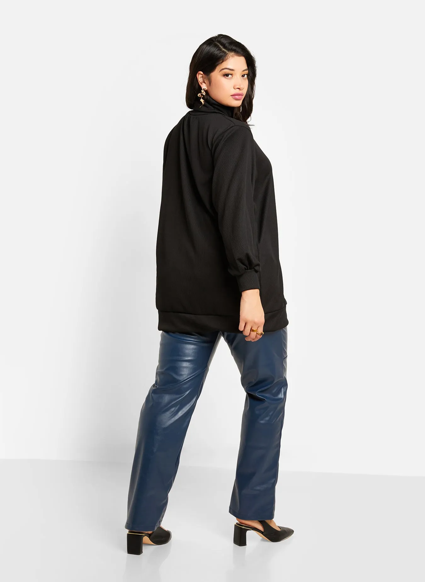 Jules Ribbed Turtleneck Oversized Sweater - Black