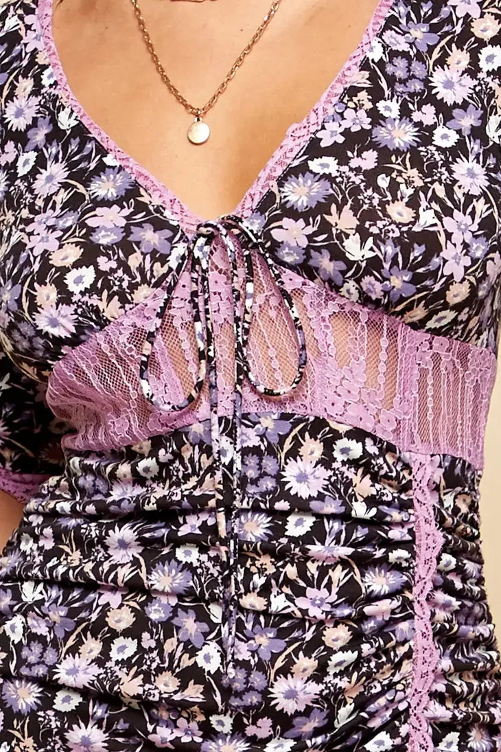 Lavander Knit Floral Mid Dress