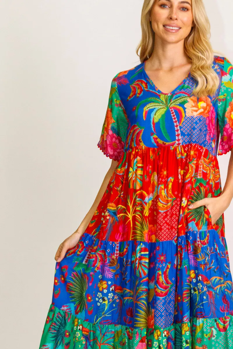 Lula Life Peregian Tiered Maxi Dress Multi