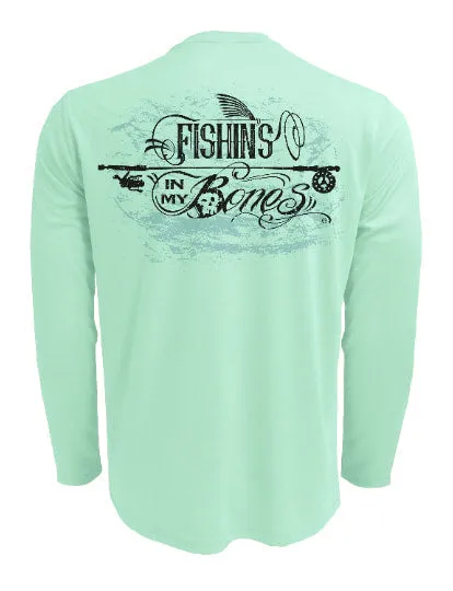 Men's Tattoo Style Sun Block Fishing Shirt by Fishin's in My Bones | Long Sleeve | UPF 50 | Performance Rash Guard |