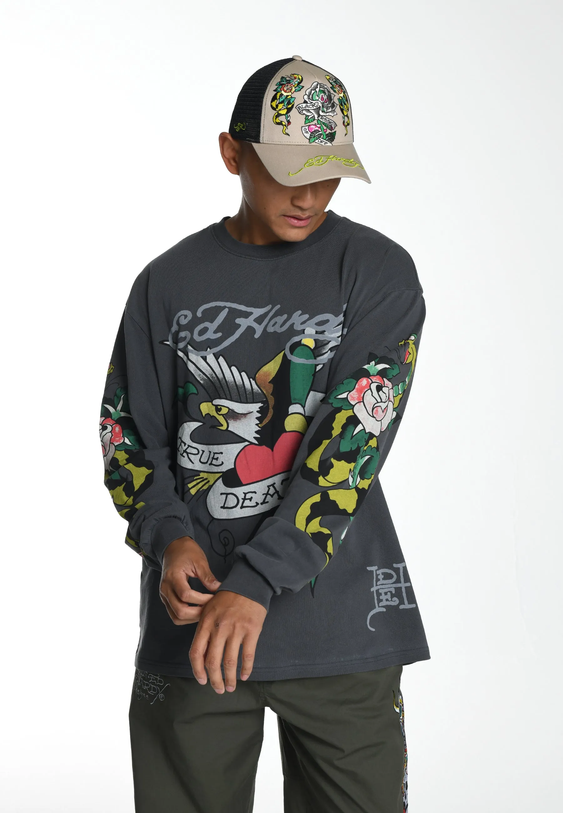 Mens True-Till-Rose-Snake Long Sleeve T-Shirt - Black