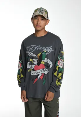 Mens True-Till-Rose-Snake Long Sleeve T-Shirt - Black
