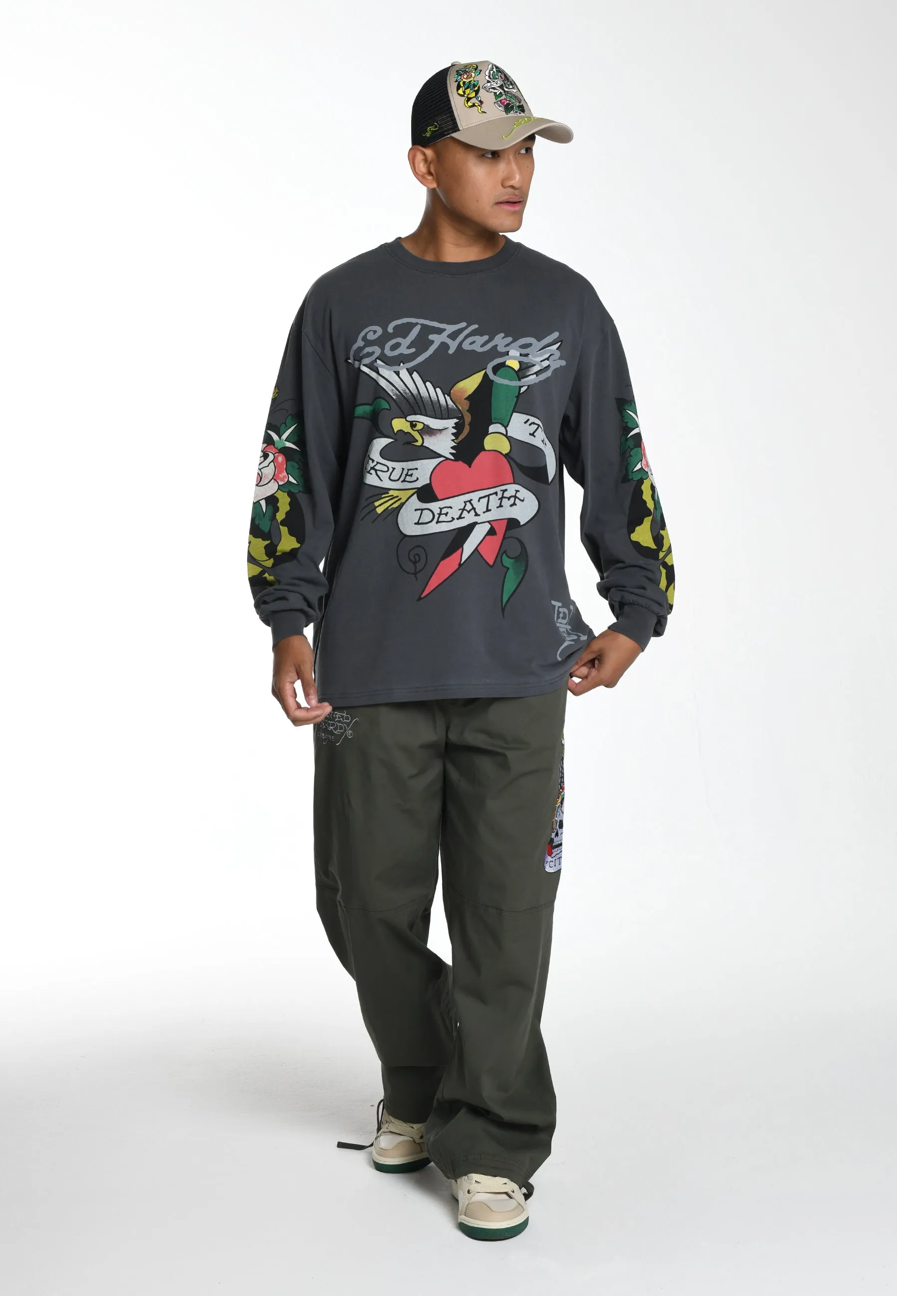 Mens True-Till-Rose-Snake Long Sleeve T-Shirt - Black