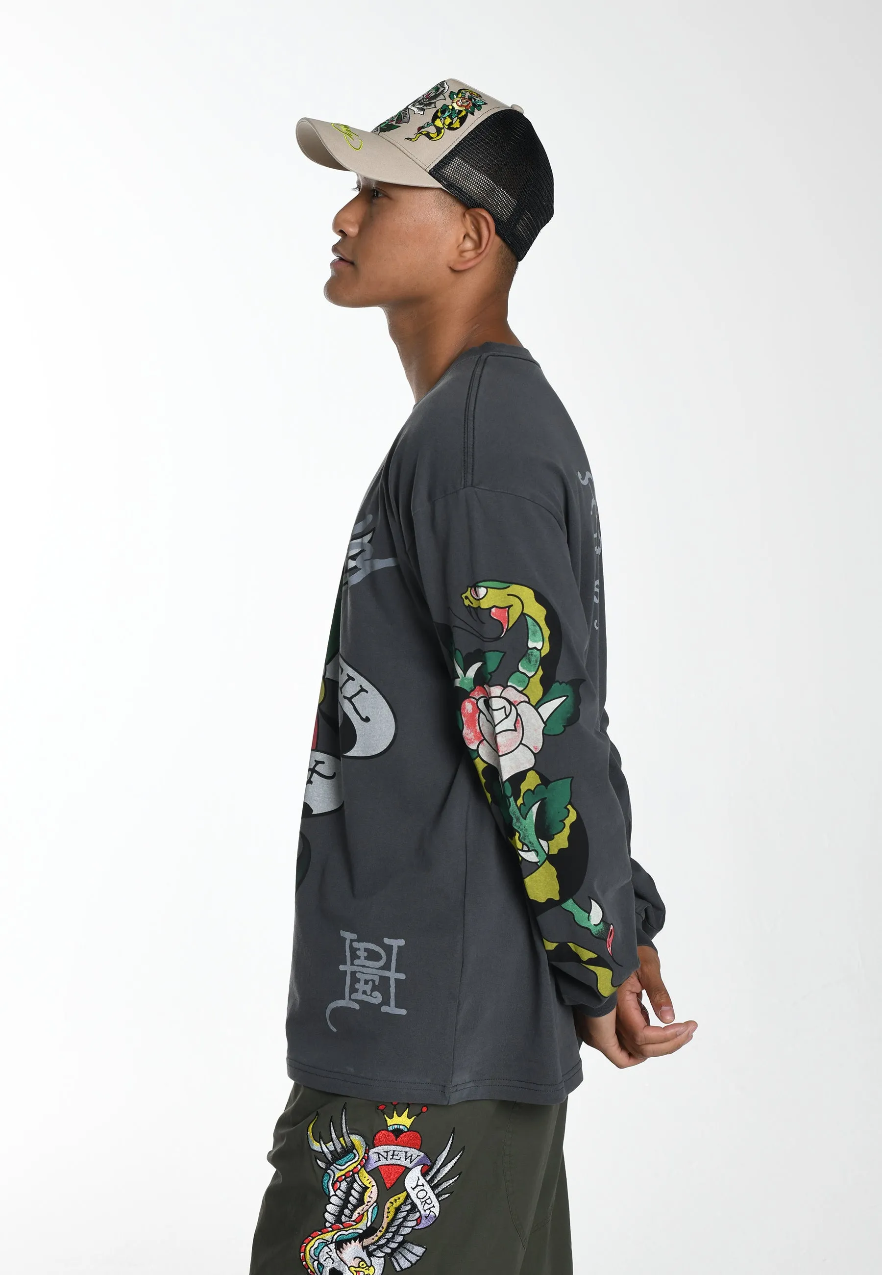 Mens True-Till-Rose-Snake Long Sleeve T-Shirt - Black