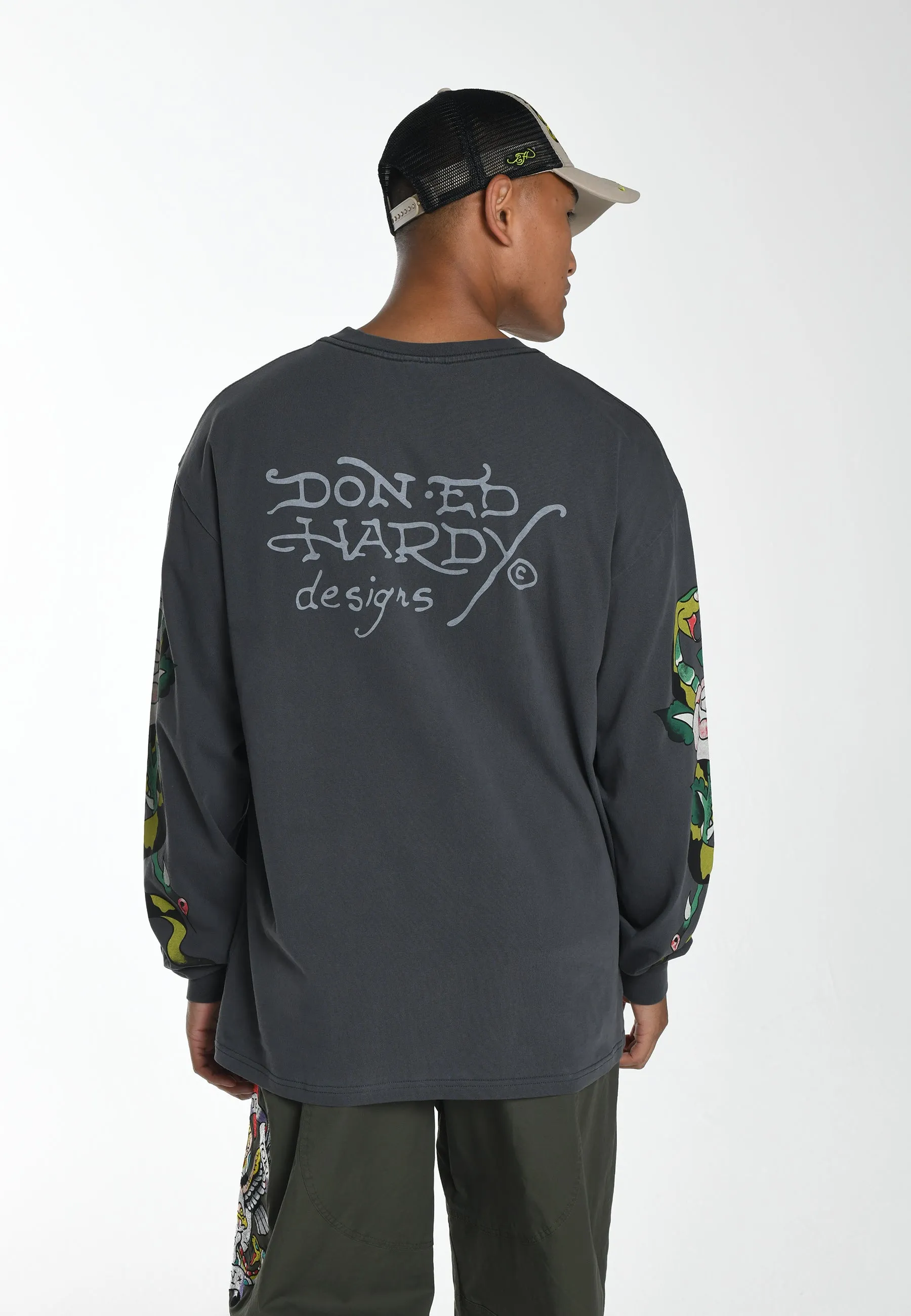 Mens True-Till-Rose-Snake Long Sleeve T-Shirt - Black