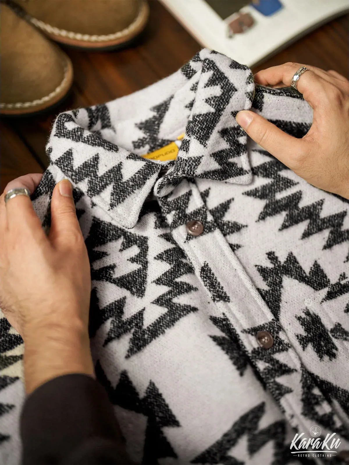 Navajo Pattern Wool Blend Overshirt