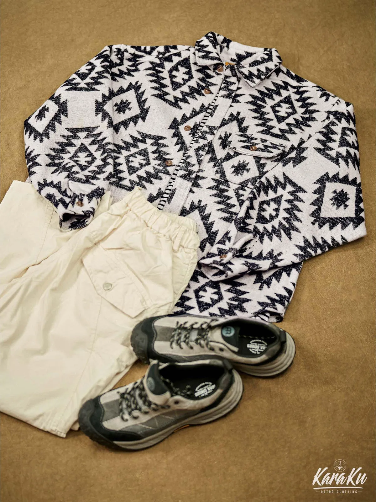 Navajo Pattern Wool Blend Overshirt