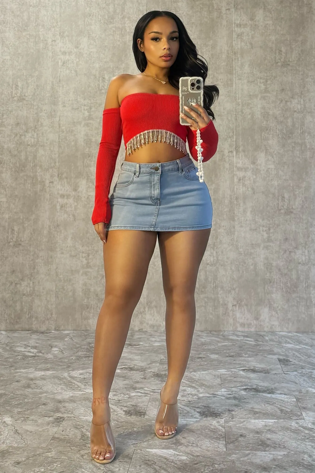 Next Level Light Denim Mini Skirt