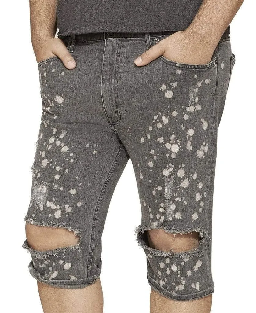 Painted Grey Wash Denim Shorts