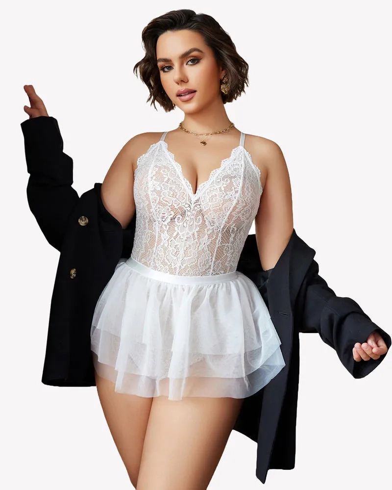 Plus Size Lace Teddy V Neck Nighty