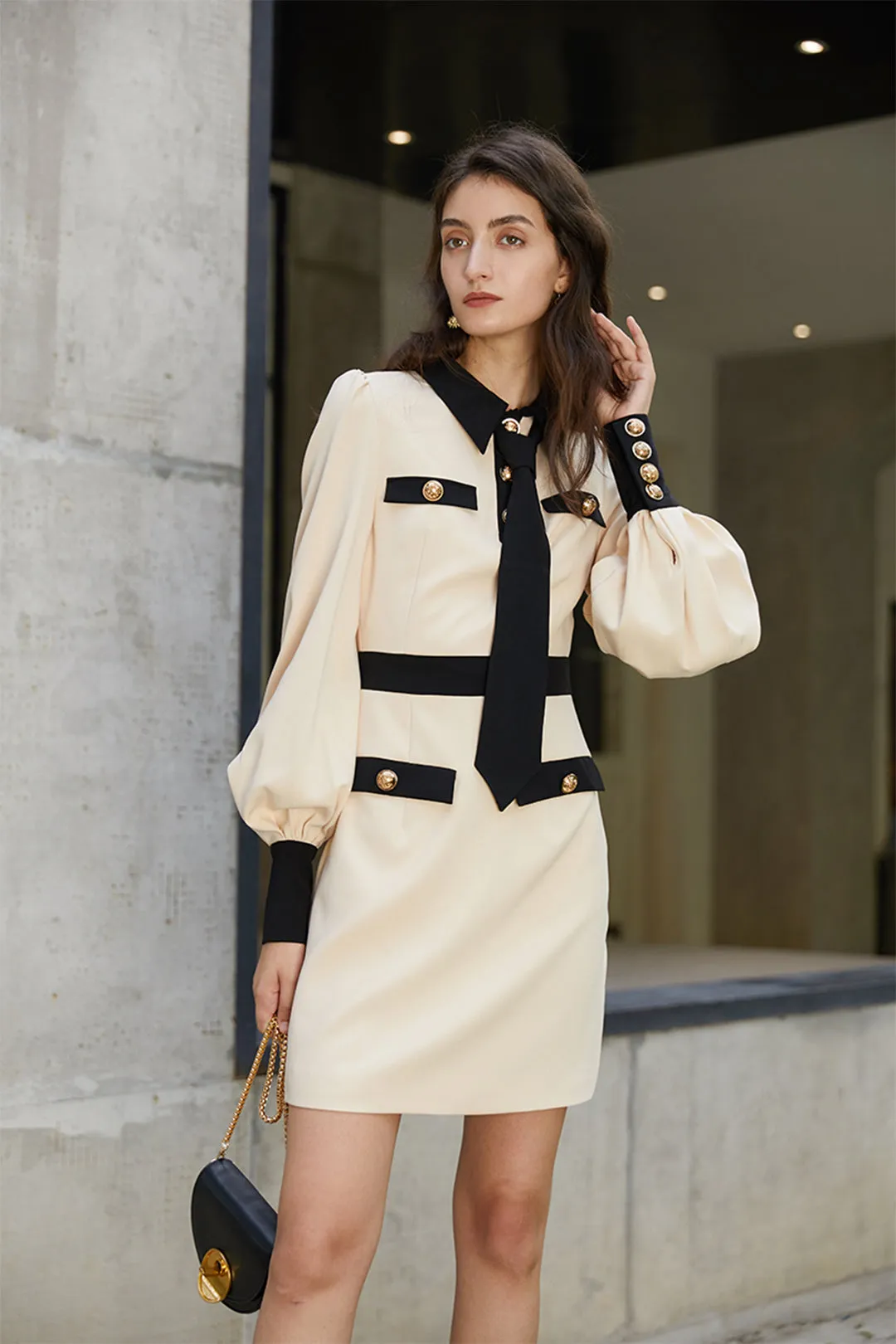 Puff sleeve dress | Beige dress | Street dress