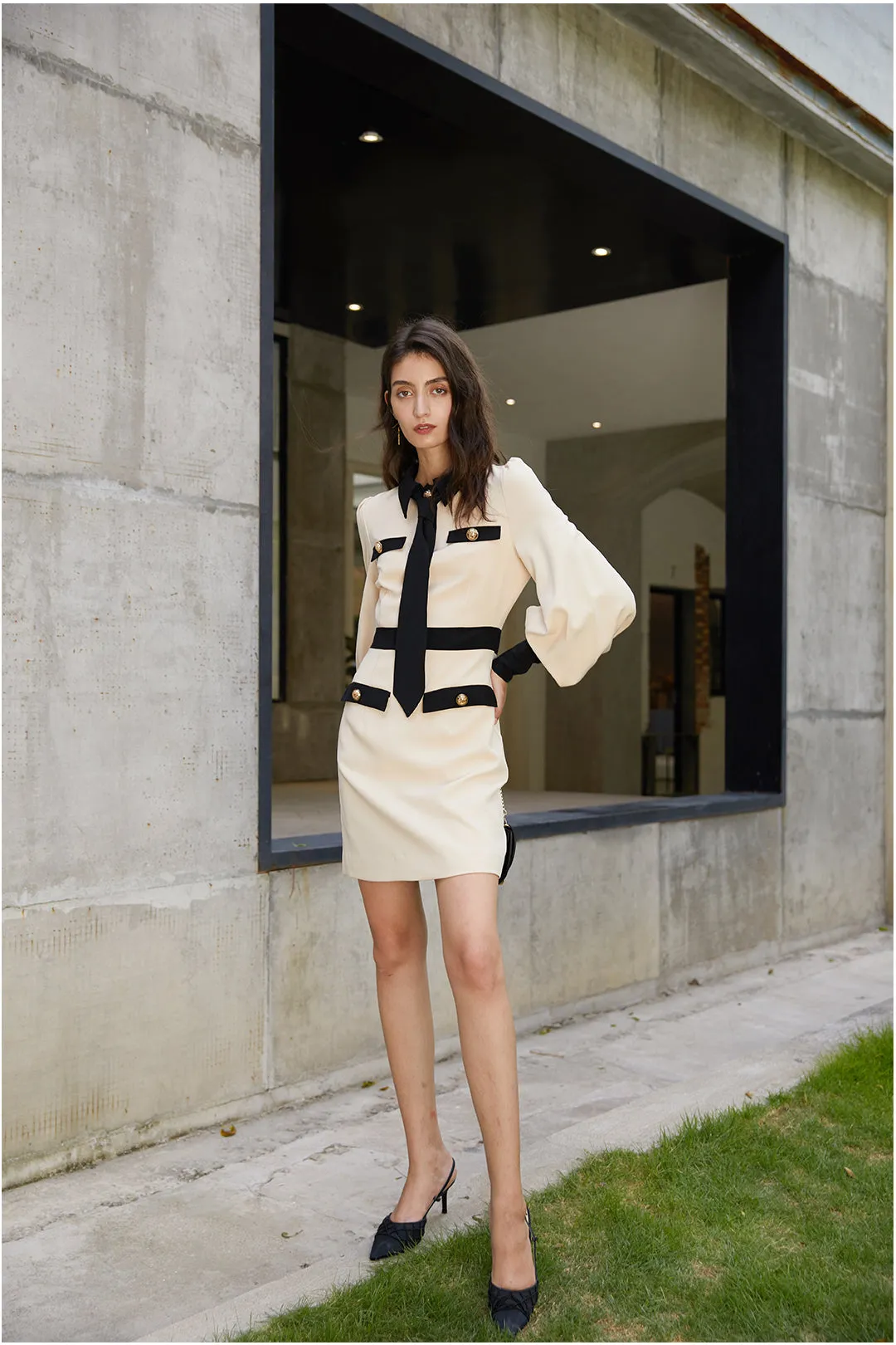 Puff sleeve dress | Beige dress | Street dress