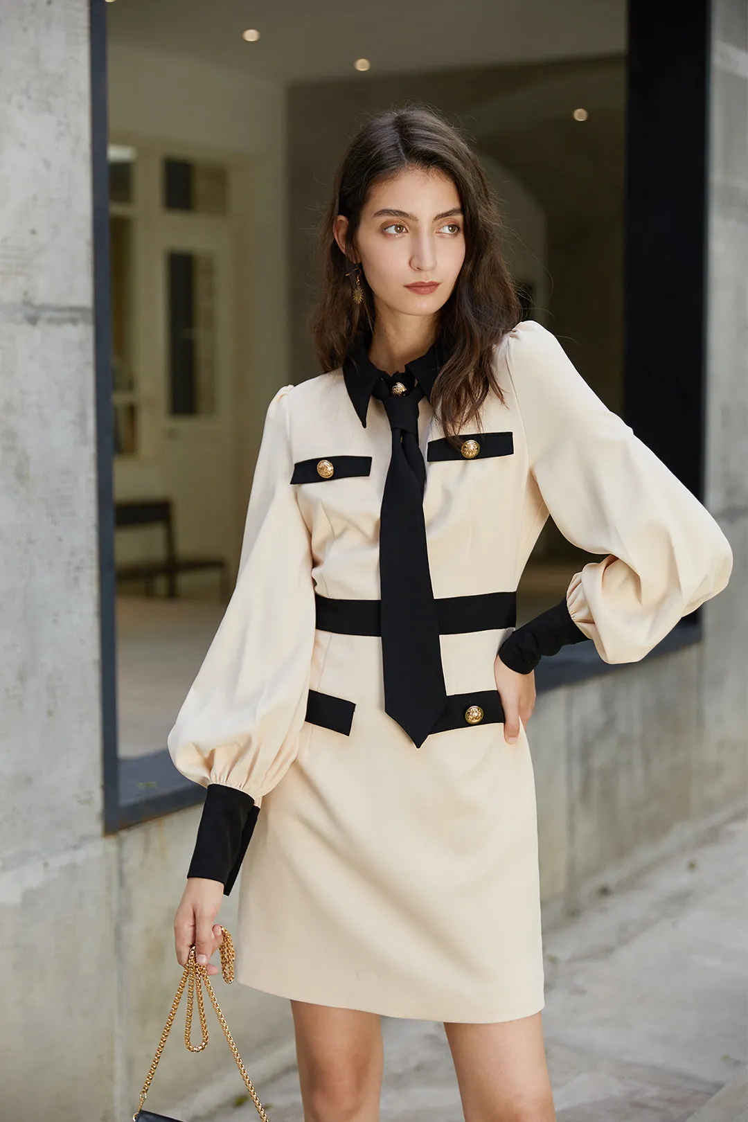 Puff sleeve dress | Beige dress | Street dress