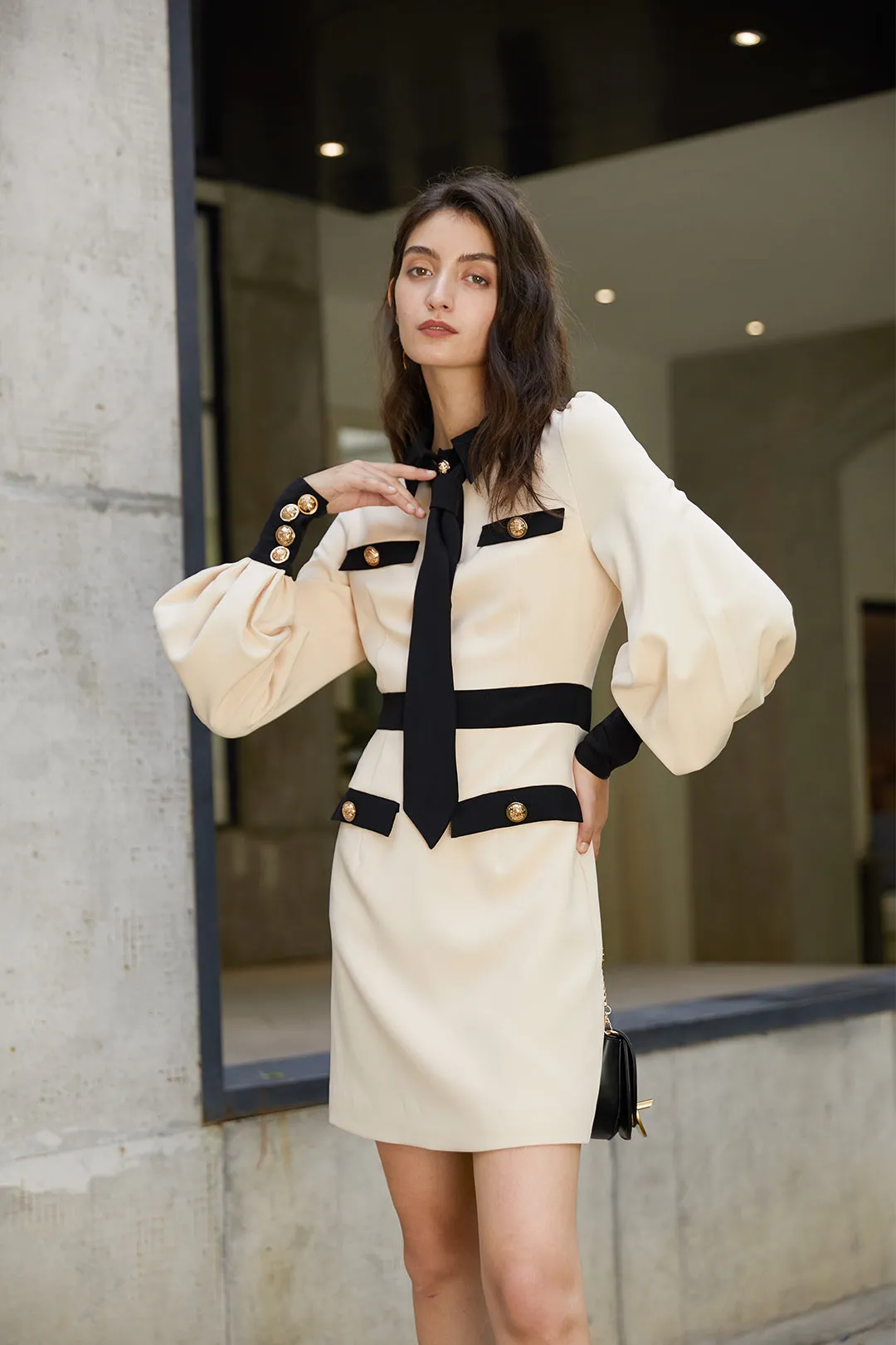 Puff sleeve dress | Beige dress | Street dress