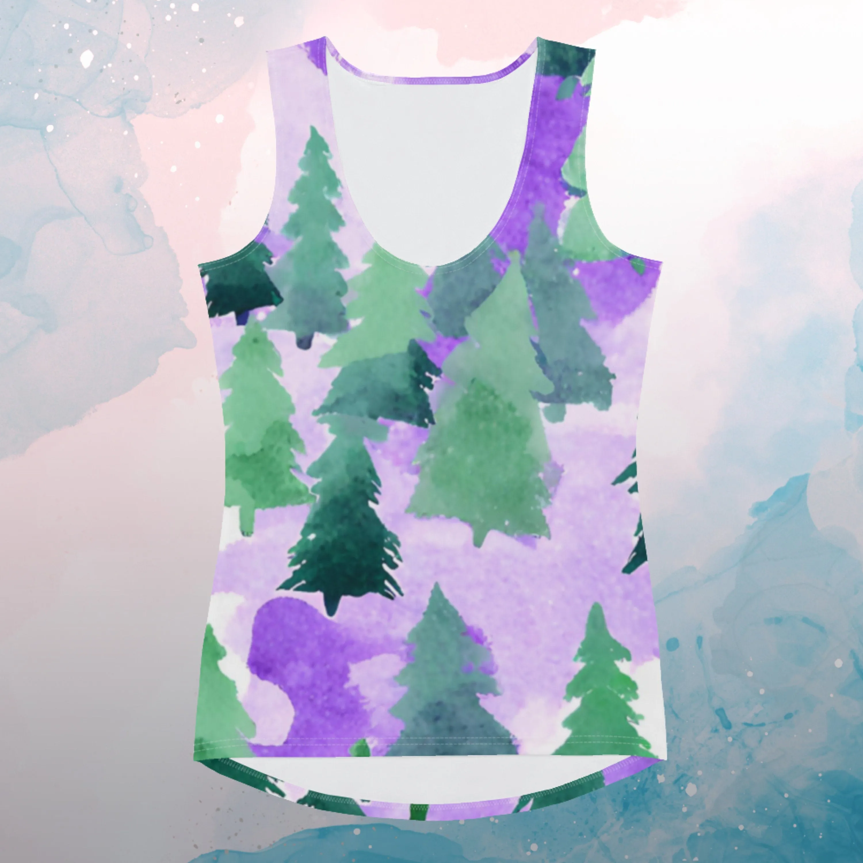 Purple Clouds and Pine Tree Forest Sublimation Tank Top