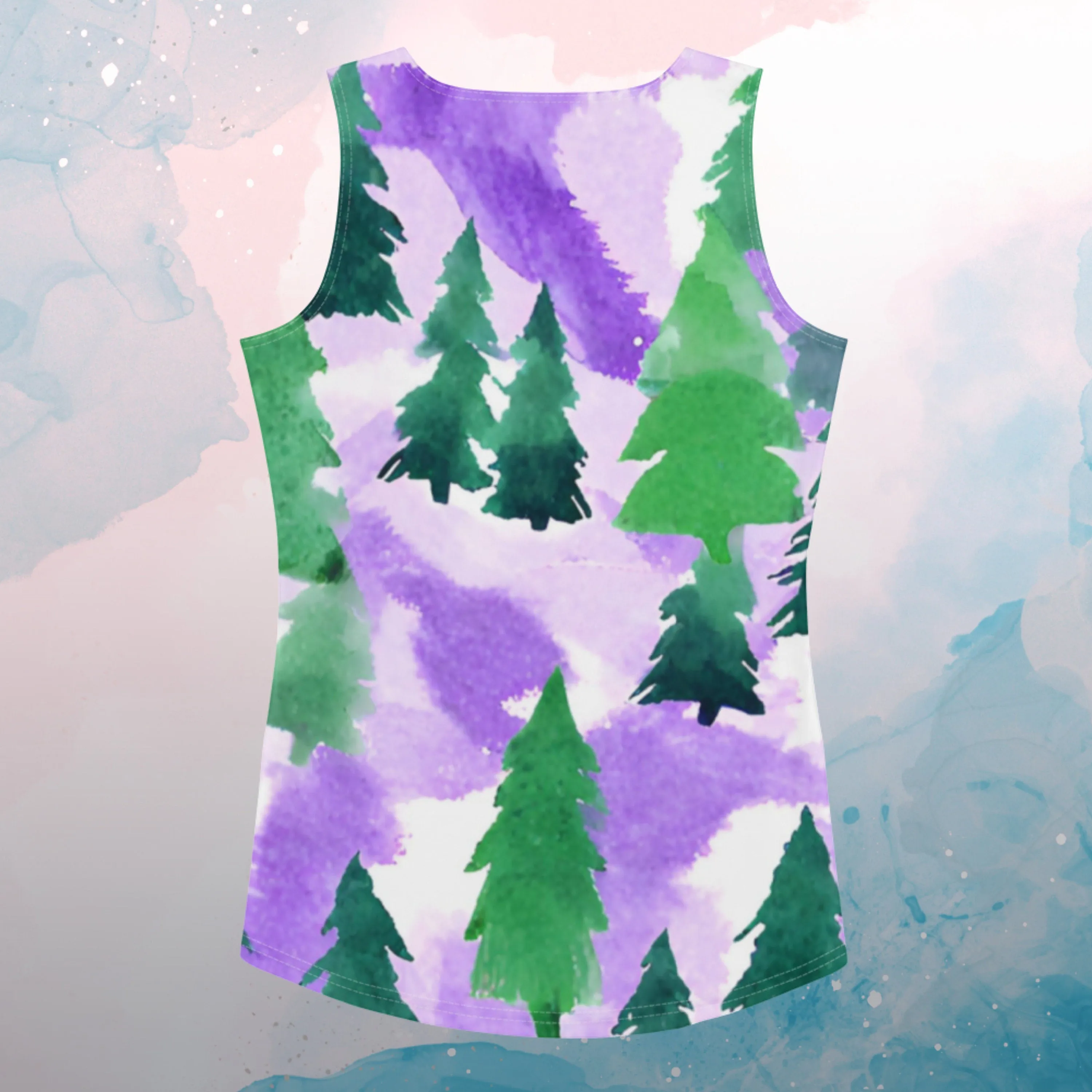 Purple Clouds and Pine Tree Forest Sublimation Tank Top