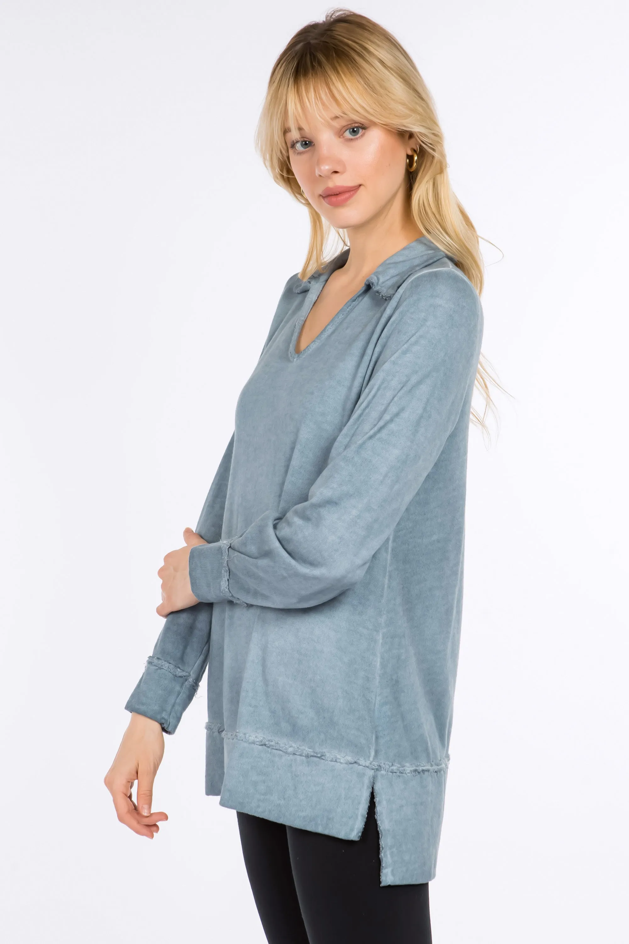 Raw Edge Split Neck Tunic