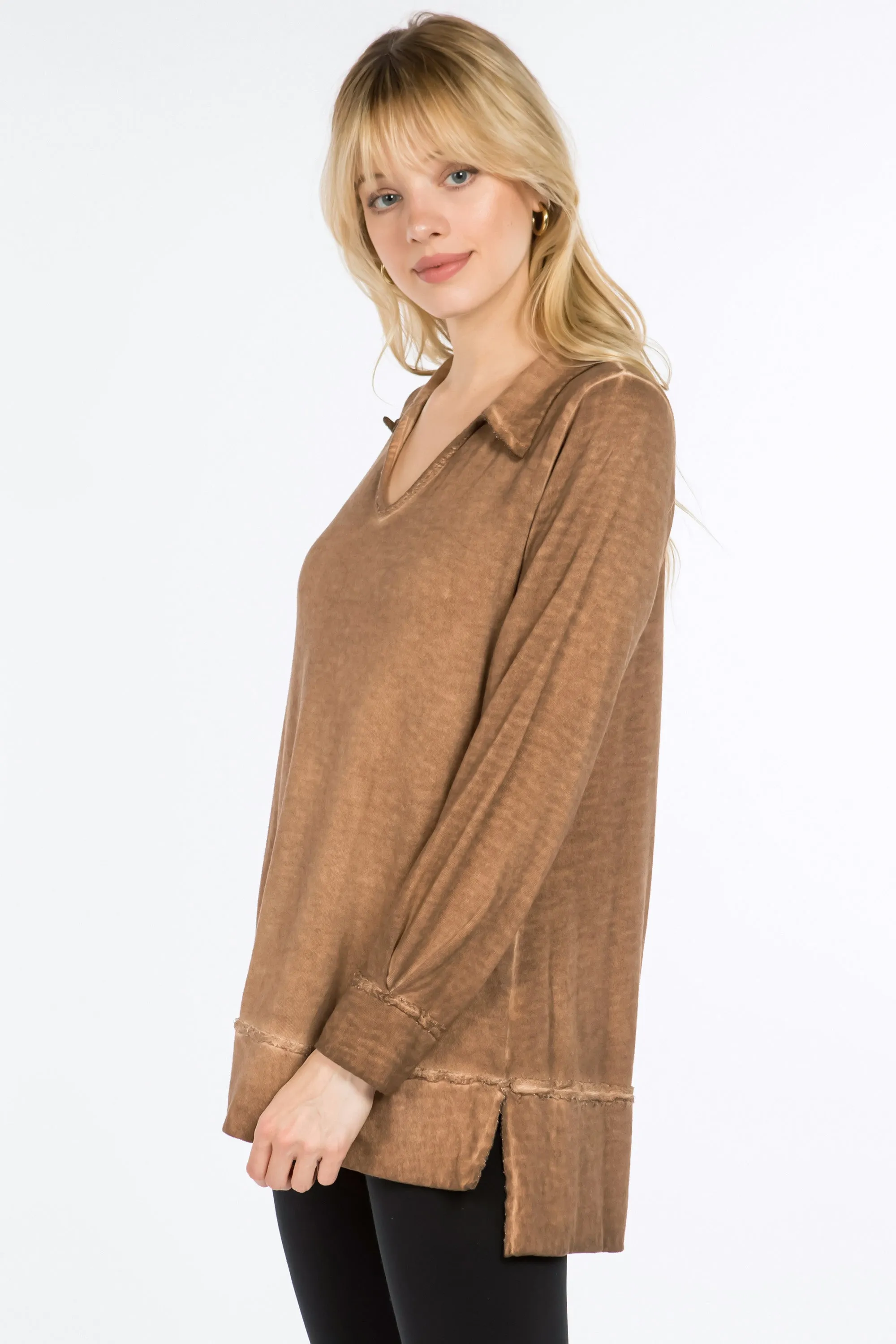 Raw Edge Split Neck Tunic