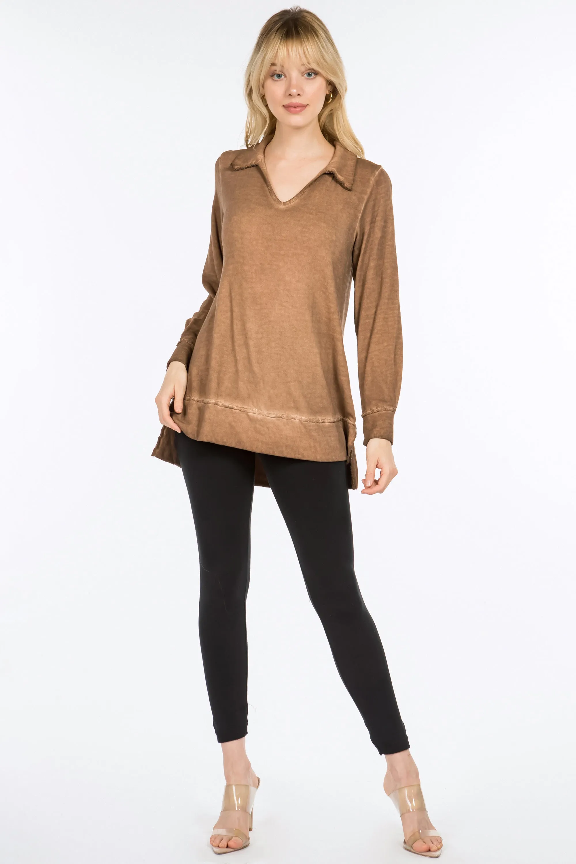 Raw Edge Split Neck Tunic