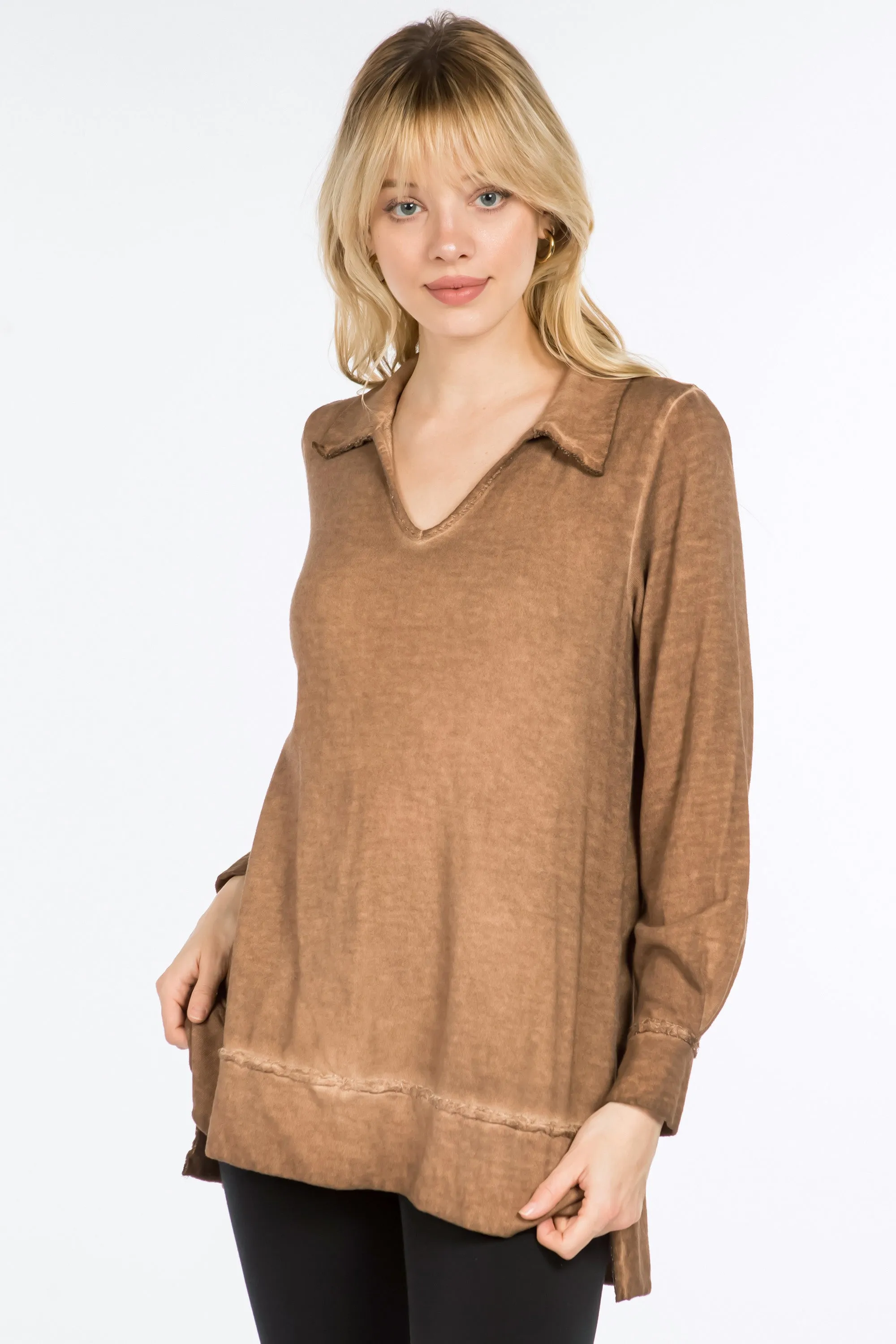 Raw Edge Split Neck Tunic