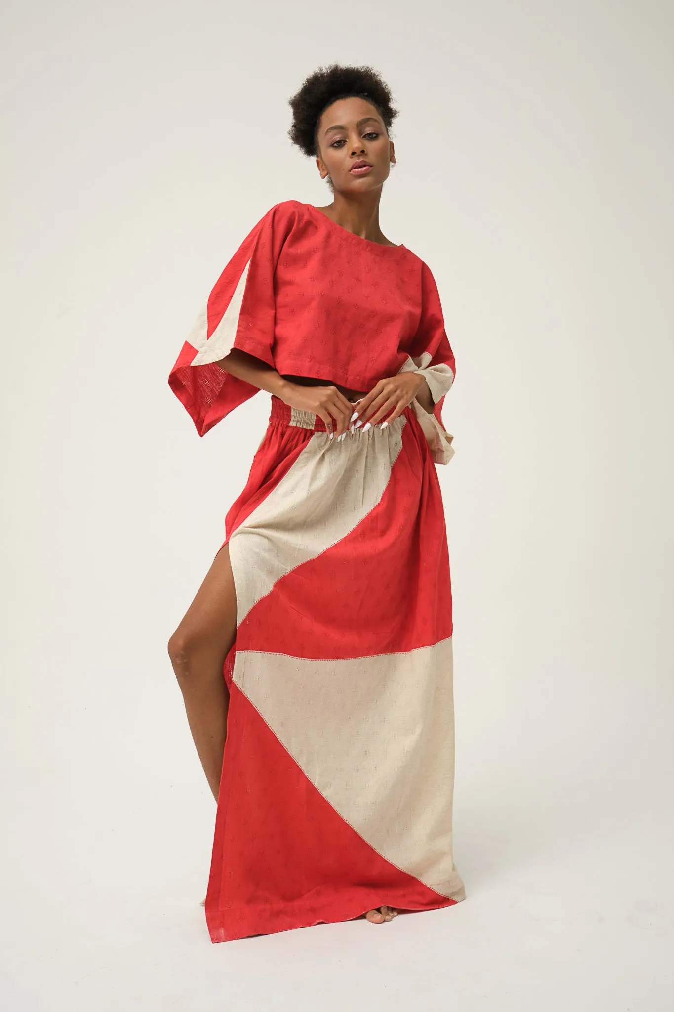 Red Hand-woven Organic Cotton Top and Skirt SIMPSON SET