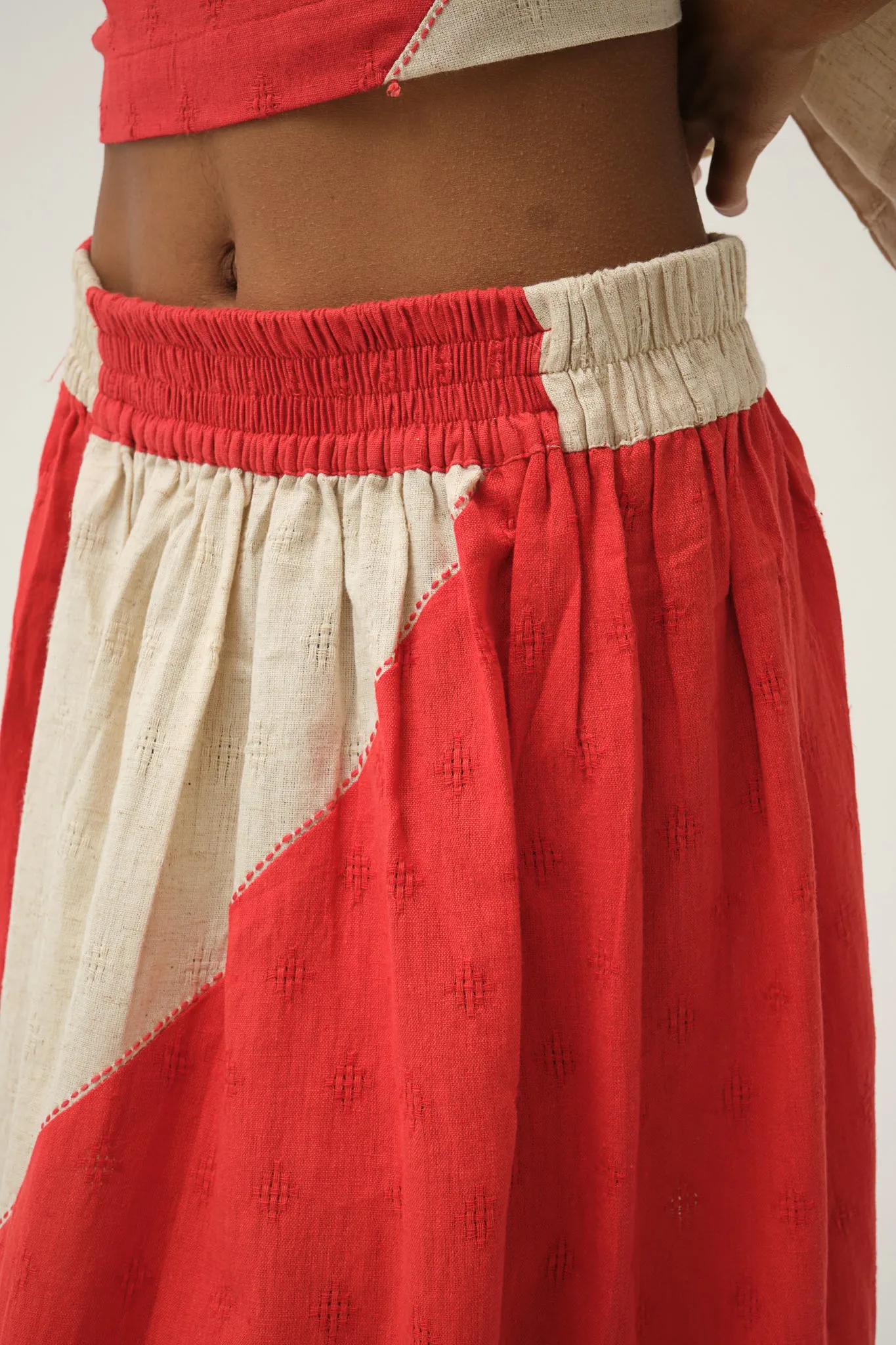 Red Hand-woven Organic Cotton Top and Skirt SIMPSON SET
