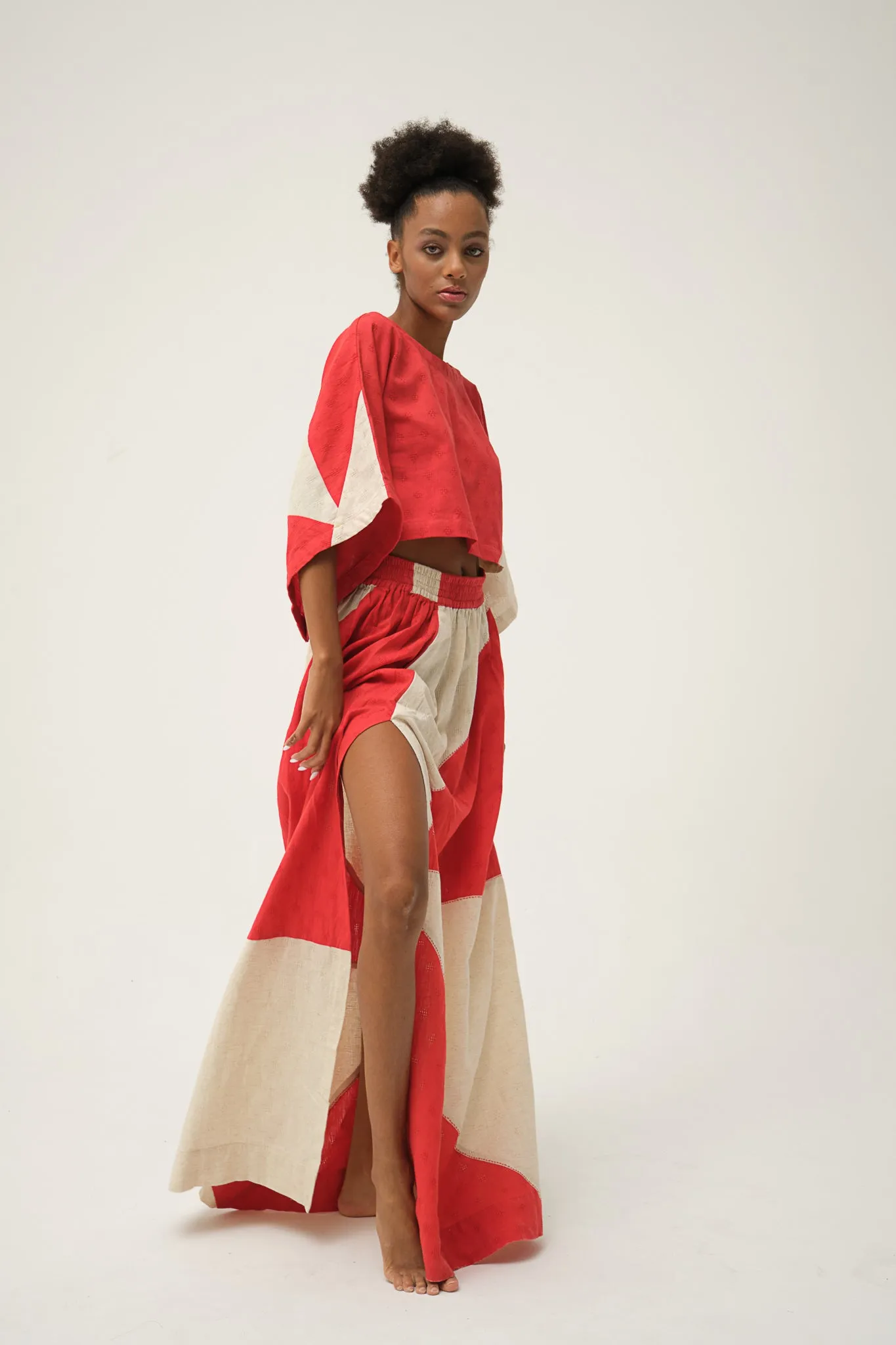 Red Hand-woven Organic Cotton Top and Skirt SIMPSON SET