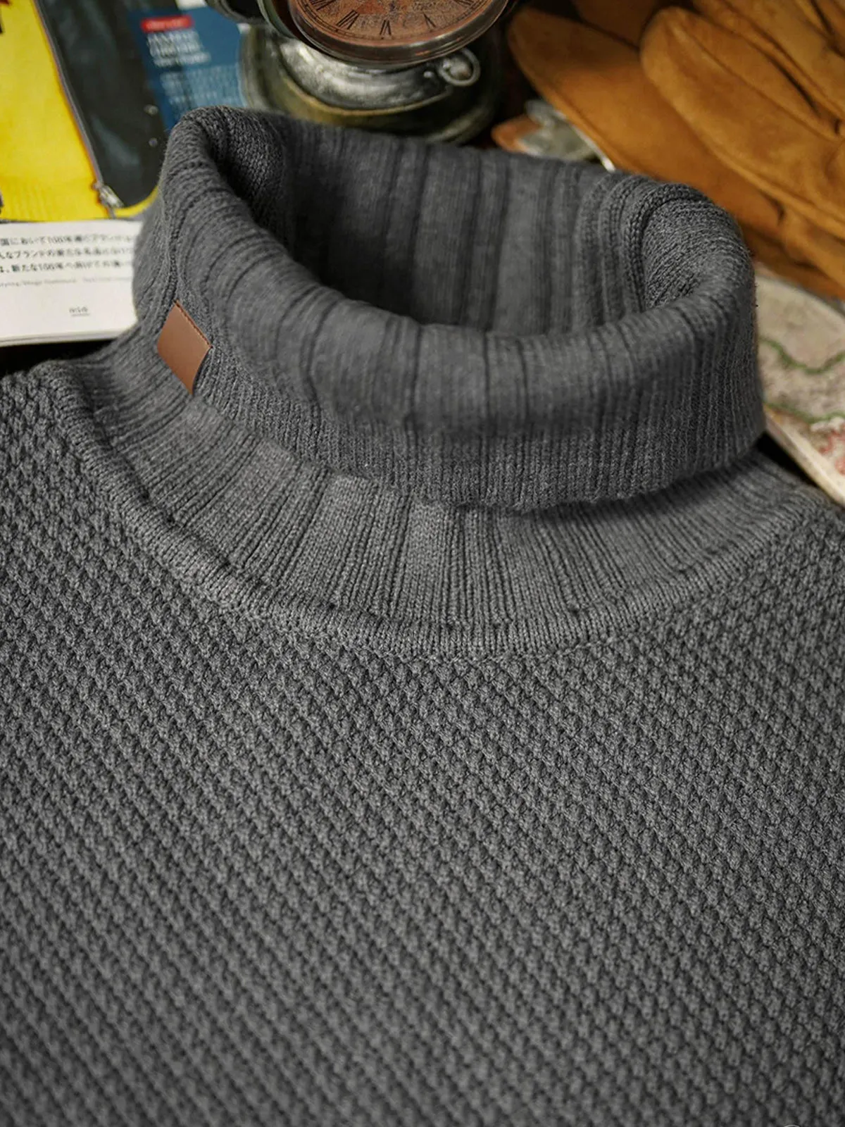 Ribbed Trim Turtleneck Knitted Sweater