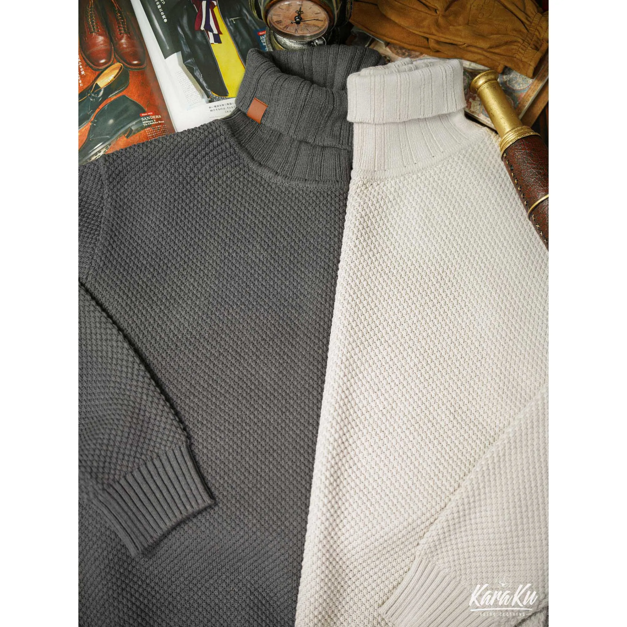 Ribbed Trim Turtleneck Knitted Sweater