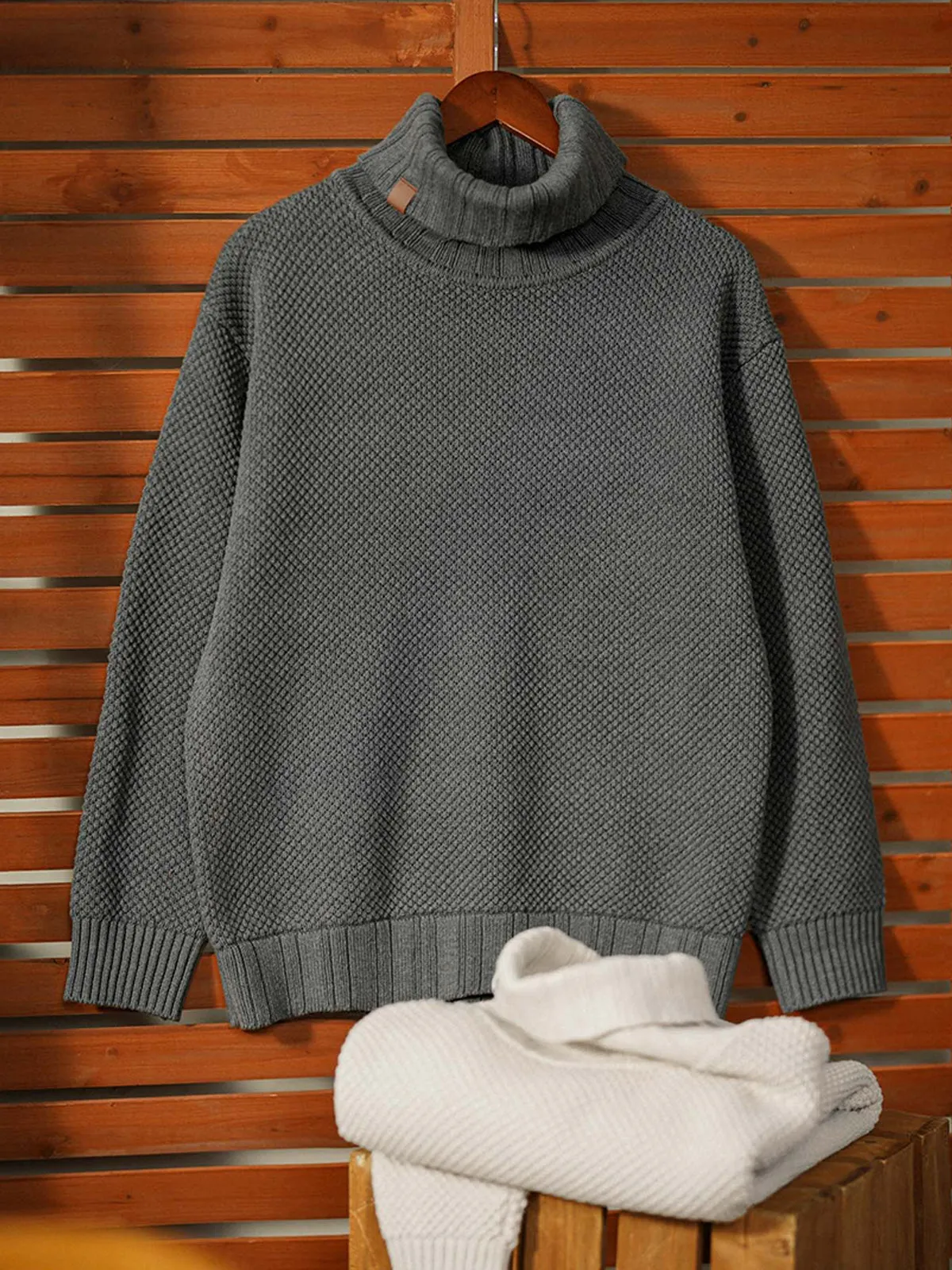 Ribbed Trim Turtleneck Knitted Sweater
