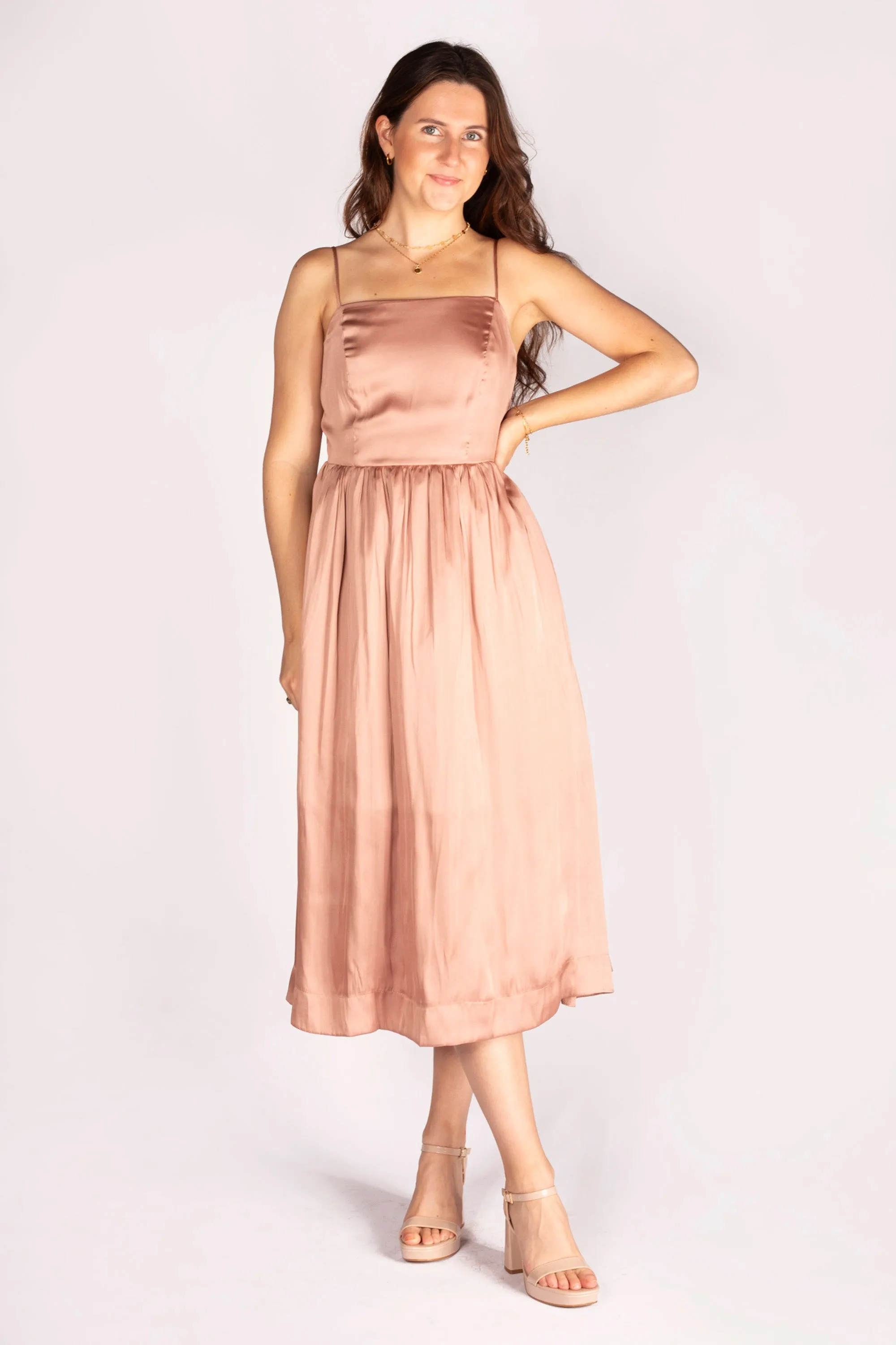 Rosé Satin Cami Midi Dress - FINAL SALE