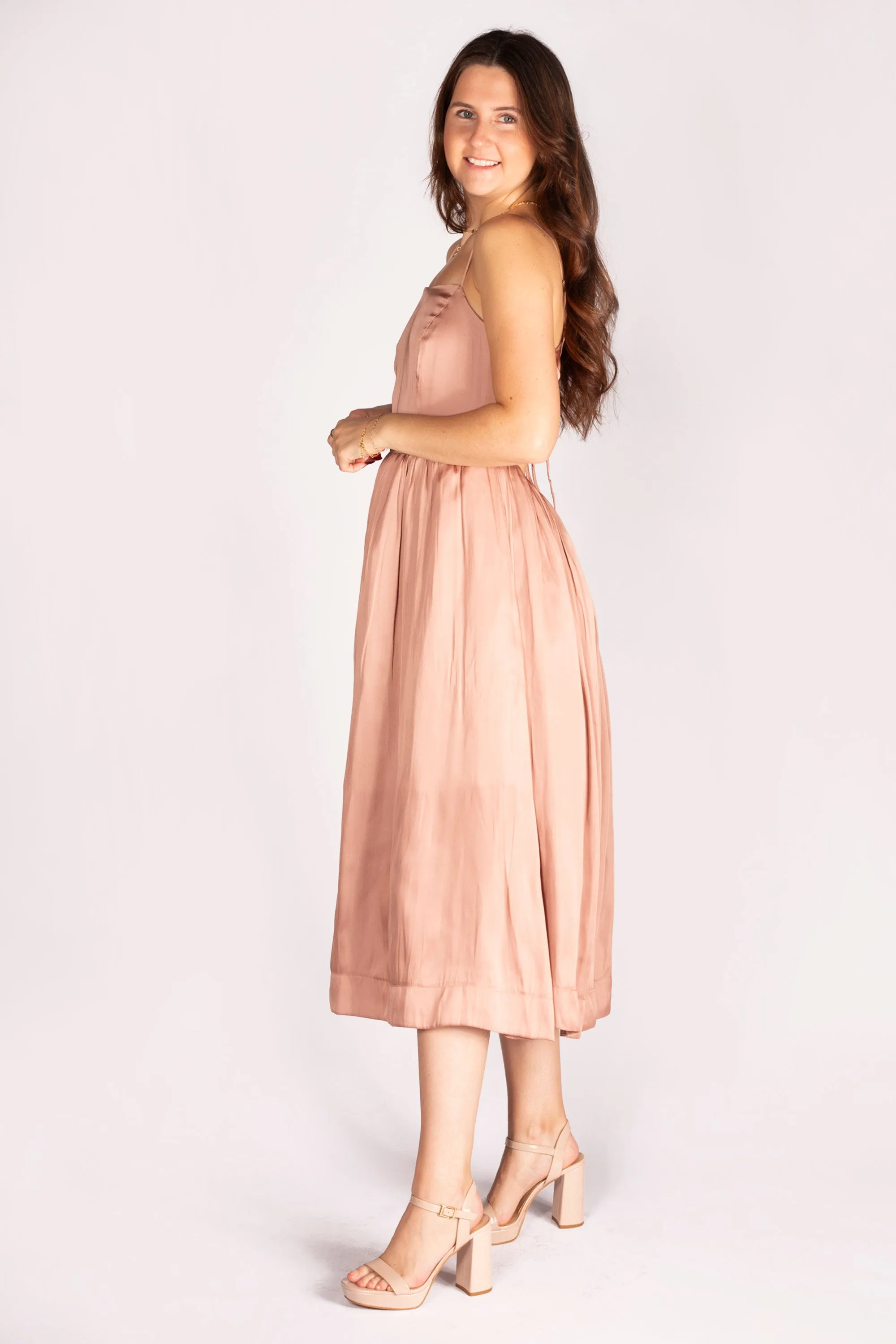 Rosé Satin Cami Midi Dress - FINAL SALE