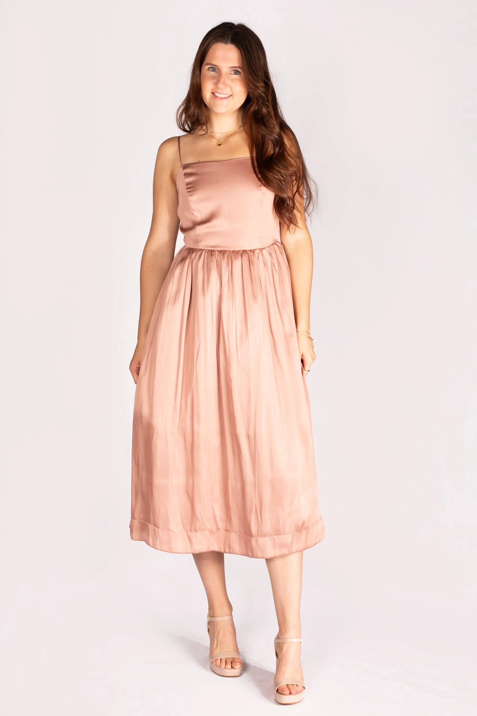 Rosé Satin Cami Midi Dress - FINAL SALE