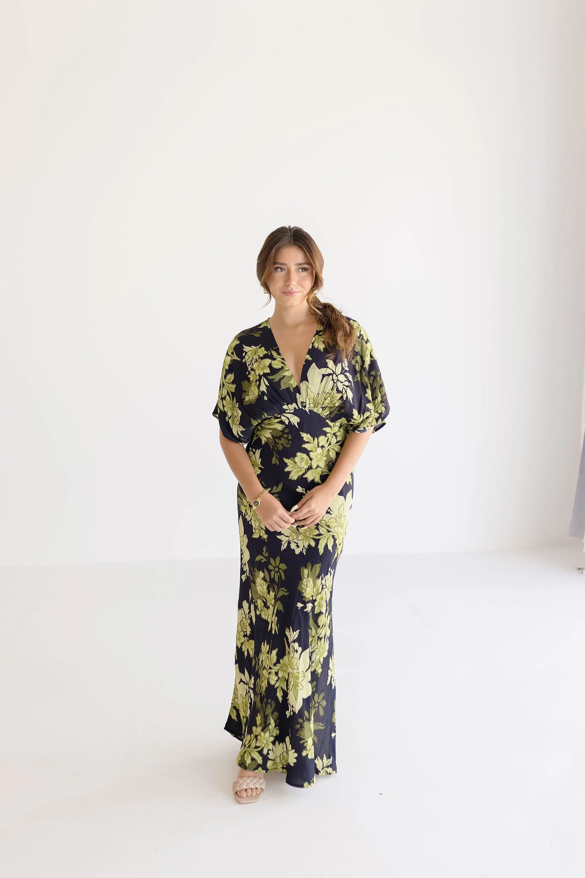 Ryker Kimono Sleeve Floral Print Maxi Dress Black