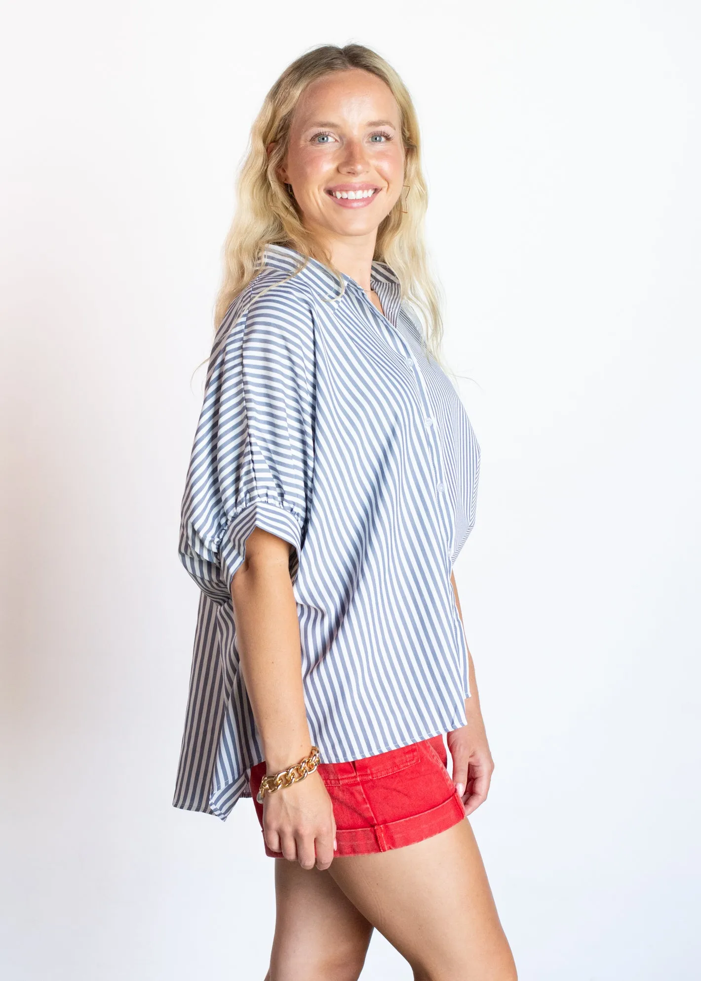 Simply Trendy Navy Striped Button Down