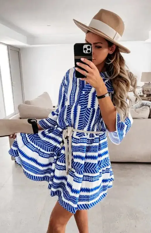Spring new fashion women’s V-neck long skirt waist floral print large swing dress
