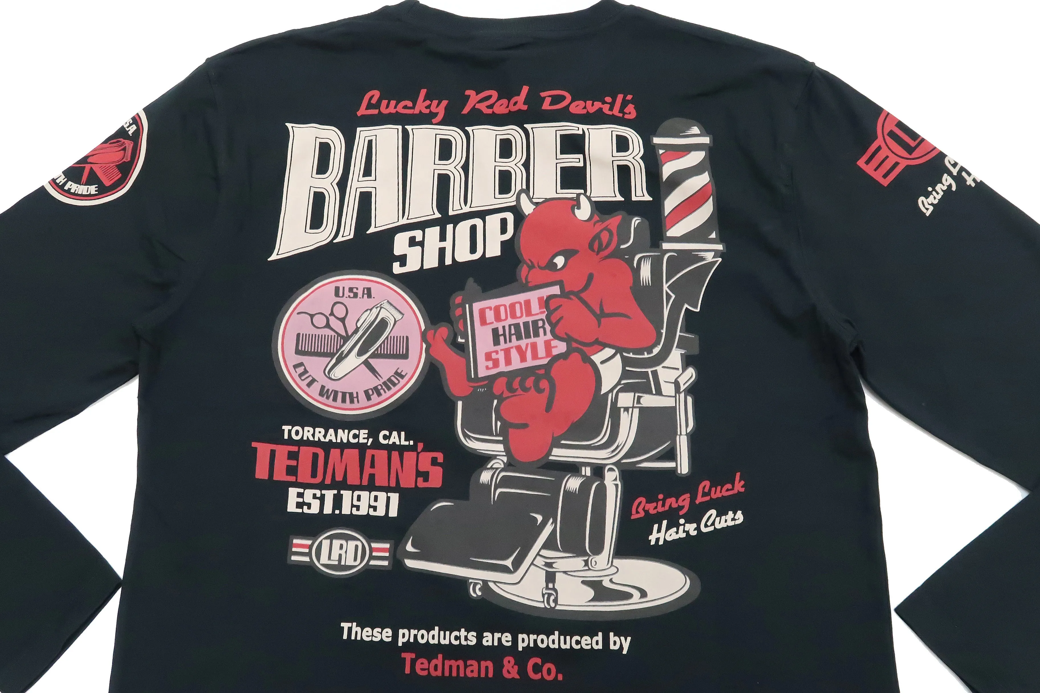 Tedman T-Shirt Men's Lucky Devil Barbershop Graphic Long Sleeve Tee Efu-Shokai TDLS-352 Black