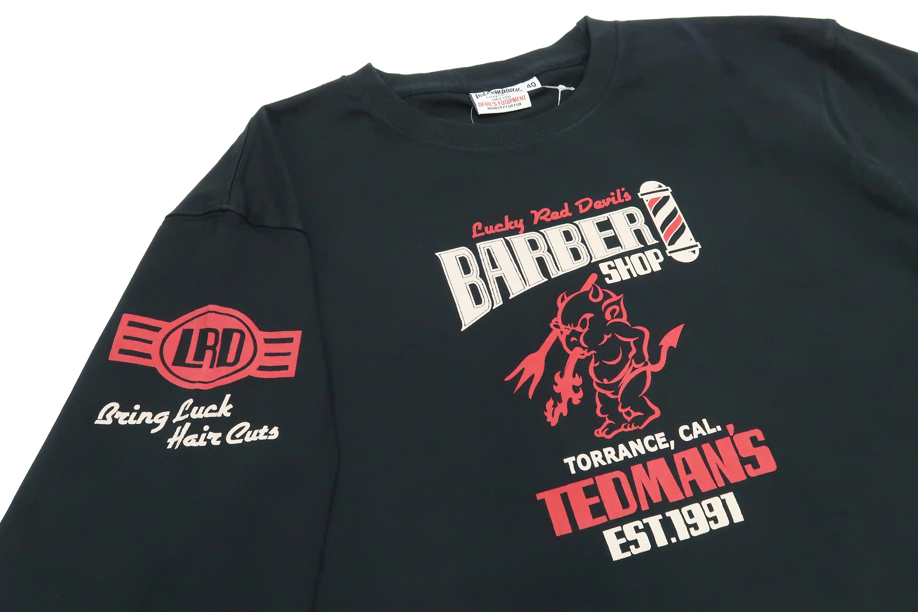 Tedman T-Shirt Men's Lucky Devil Barbershop Graphic Long Sleeve Tee Efu-Shokai TDLS-352 Black