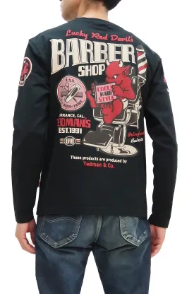 Tedman T-Shirt Men's Lucky Devil Barbershop Graphic Long Sleeve Tee Efu-Shokai TDLS-352 Black