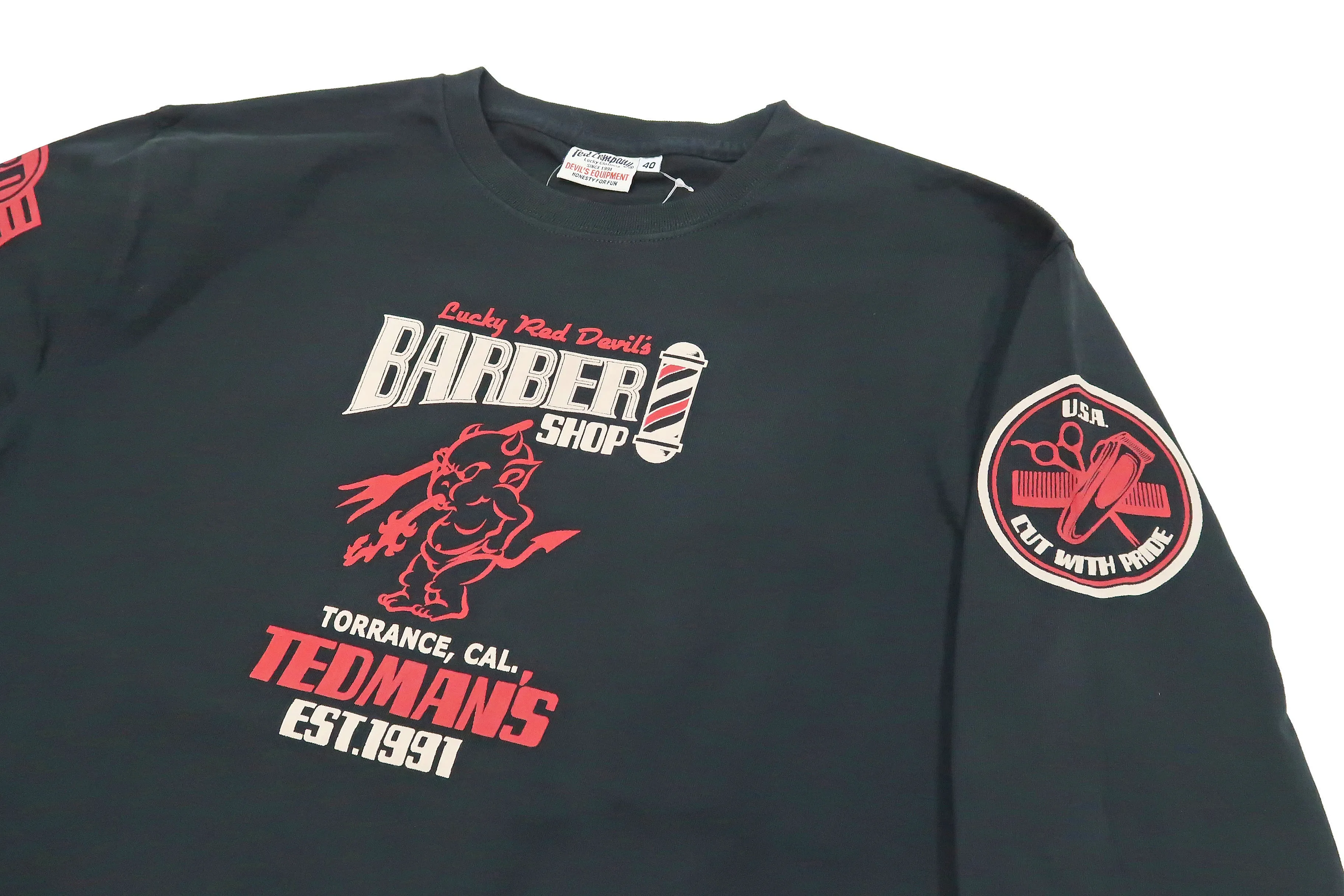 Tedman T-Shirt Men's Lucky Devil Barbershop Graphic Long Sleeve Tee Efu-Shokai TDLS-352 Black