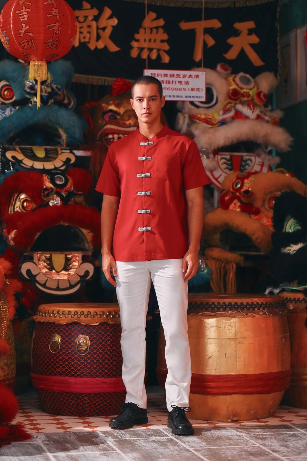 The Chinatown Men Oriental Shirt - Crimson Red