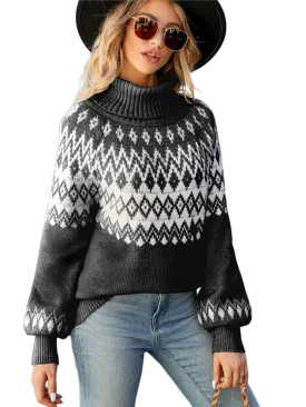 Turtleneck Lantern Sleeve Sweater