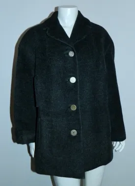 vintage 1950s Hattie Carnegie coat gray wool alpaca / fur lining M - L